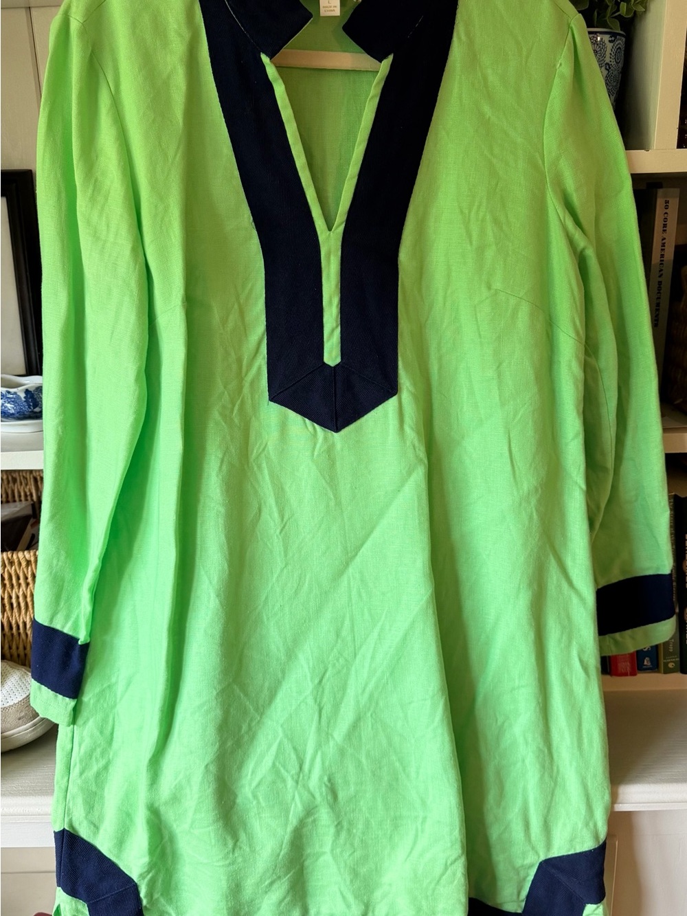 Sail to Sable Lime Green and Navy Long Sleeve Dress
